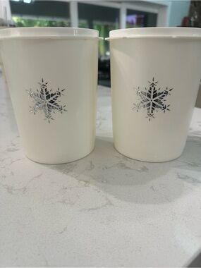 Tupperware White Canister Set with Silver Snowflake Accents - 2-Pack